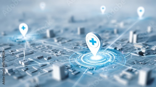 Digital map marker with technology, map, digital, location, network, health care, marker
