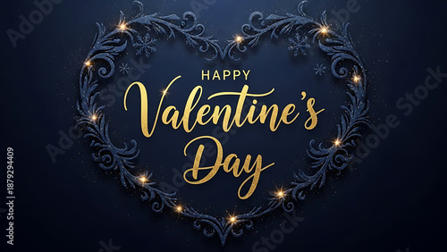 Happy valentines day greeting card with heart and gold text