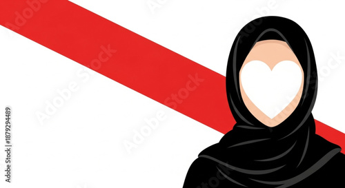 International Day To Combat Islamophobia a woman in a hijab, with a prominent heart cutout on her face, symbolizing love, inner beauty, and cultural identity in a striking graphic design