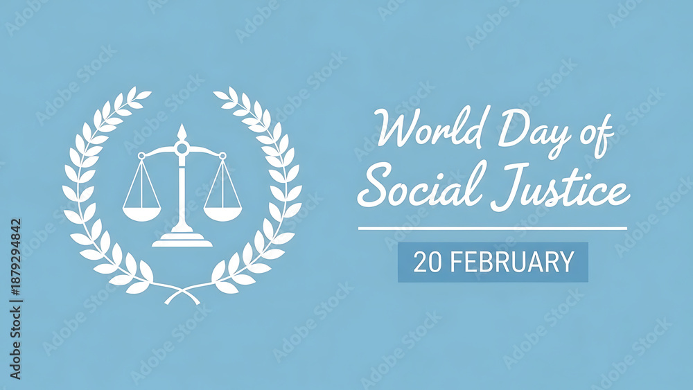 Obraz premium World day of social justice logo on blue background