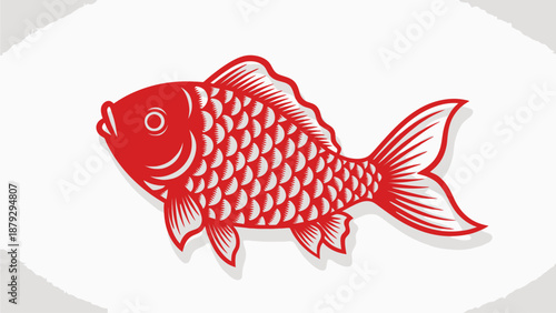 Red Koi Fish Icon on White Background