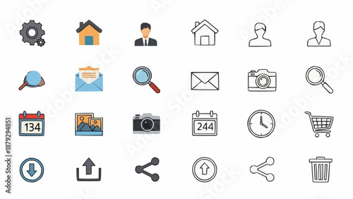 Collection of various icons for web and application design.