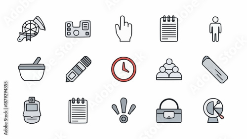 Collection of various icons representing business and technology concepts.