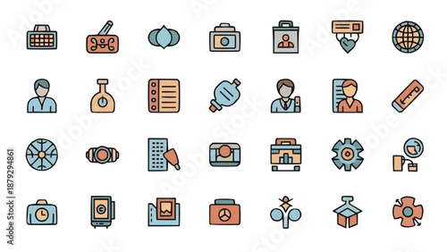 Collection of various icons representing business and technology.