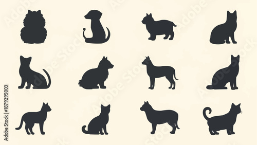 Collection of various animal silhouettes including cats and dogs.