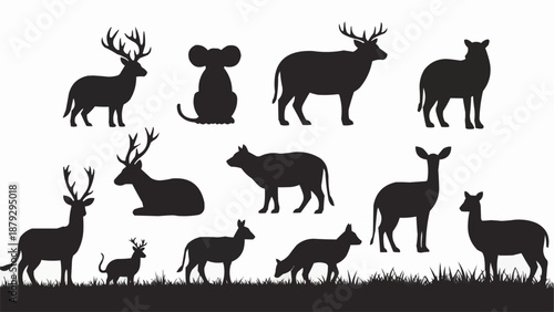 Collection of various animal silhouettes on white background.