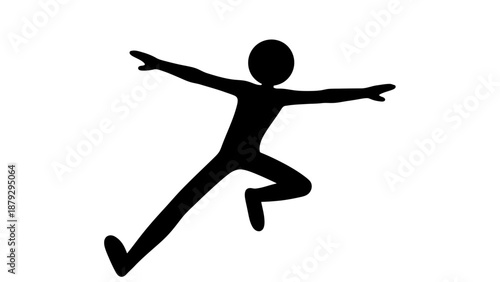 Silhouette of a Stick Figure Running or Leaping on an Isolated White Background, Dynamic Energy