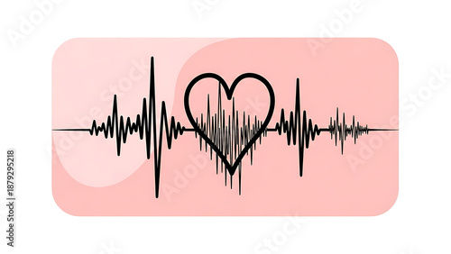 Heart rate ekg on pink background with black lines