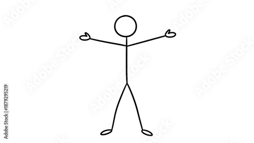 A happy stick figure with open arms, expressing welcome, freedom, or joy, isolated white background