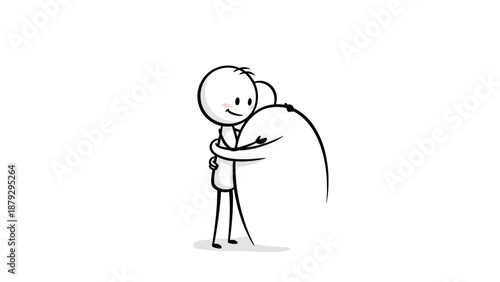 Stick Figure Man Embracing Hugging Another Person Offering Comfort on Isolated White Background