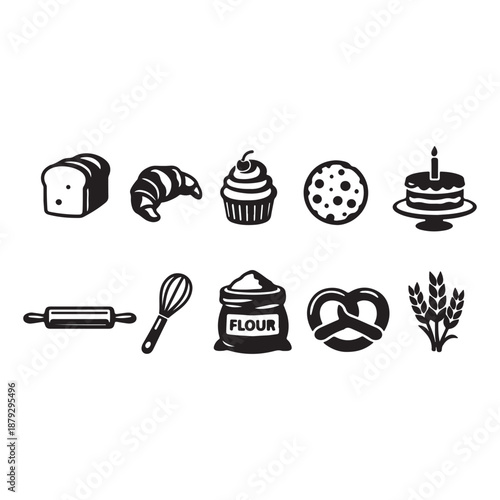 Baking and bread icons set collection for bakery and cooking vector