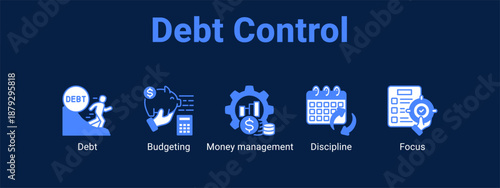 Debt Control web banner icon vector illustration concept ,  with icon of Debt, Budgeting, Money management.
