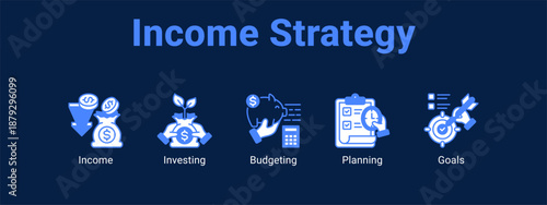 Income Strategy web banner icon vector illustration concept ,  with icon of Income, Investing, Budgeting.