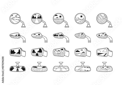 Hand Drawn Rearview Mirror Element 