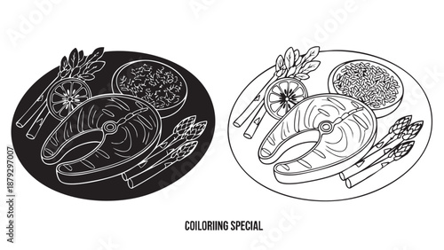 Food illustration with plates on transparent background silhouette