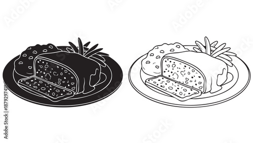 Hawaiian ham and pineapple pizza silhouette on transparent background