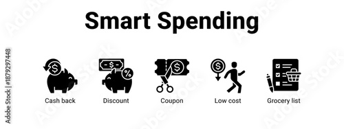 Smart Spending web banner icon vector illustration concept ,  with icon of Cash back, Discount, Coupon, Low cost.