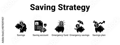 Saving Strategy web banner icon vector illustration concept ,  with icon of Savings, Saving account, Emergency fund, Emergency savings.