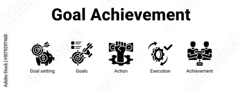 Goal Achievement web banner icon vector illustration concept ,  with icon of Goal setting, Goals, Action.