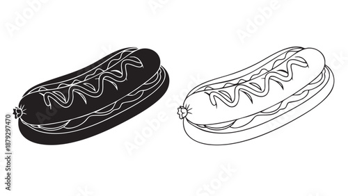 Hot dog illustrations with silhouette on transparent background