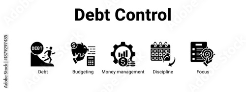 Debt Control web banner icon vector illustration concept ,  with icon of Debt, Budgeting, Money management.