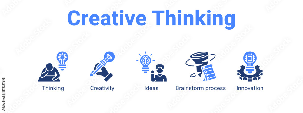 Fototapeta premium Creative Thinking web banner icon vector illustration concept , with icon of Thinking, Creativity, Ideas, Brainstorm.