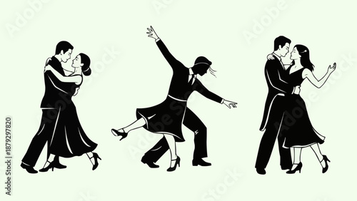 Couples Dancing Together in Various Poses.