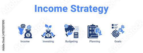 Income Strategy web banner icon vector illustration concept ,  with icon of Income, Investing, Budgeting.