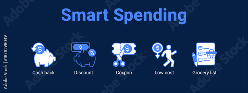 Smart Spending web banner icon vector illustration concept ,  with icon of Cash back, Discount, Coupon, Low cost.