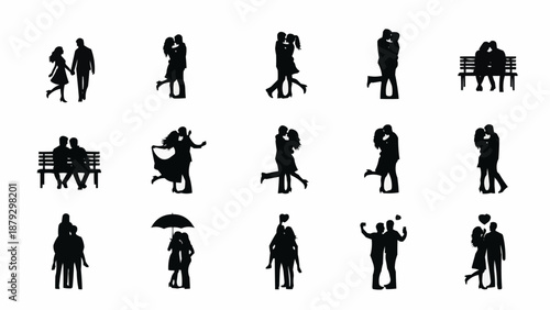Couple Silhouettes Romantic Poses Collection.