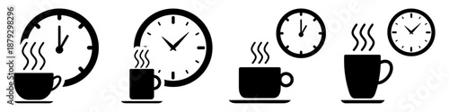 Set of coffee break icon vector for office relaxation. Ideal for cafe menus, hot drink symbols, tea time schedules, rest pauses, and energy recharge signs.
