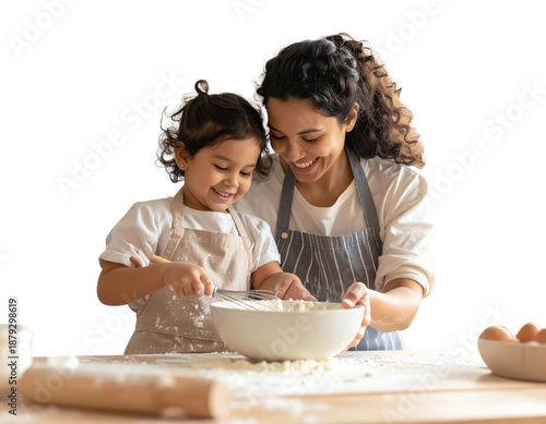 Untitled design - Happy Mother and Child Baking Together in Kitchen, Smiling and Mixing Dough