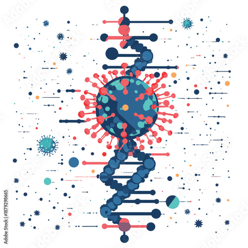 Visual representation of a virus and DNA. , vector style simple color