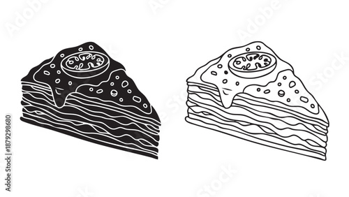 Cake slices in silhouette on transparent background