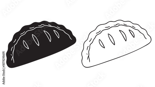 Black and white dumpling silhouette on transparent background