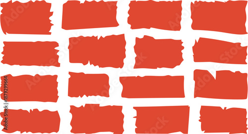 A collection of rough hand drawn red square and rectangular shapes on a clean white background