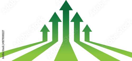 A fresh visual of multiple upward pointing green gradient arrows representing sustainable growth and positive development
