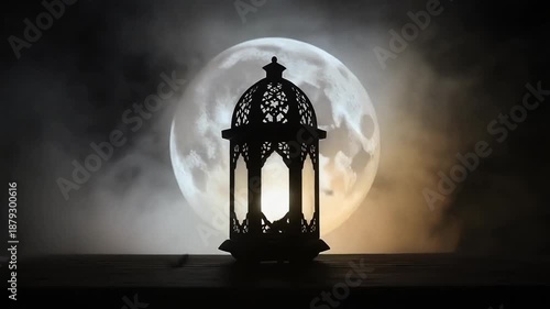 Elegant lantern silhouette against full moonlit night sky