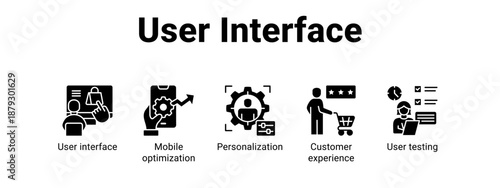 User Interface web banner icon vector illustration concept ,  with icon of User interface, Mobile optimization, Personalization, Customer experience.