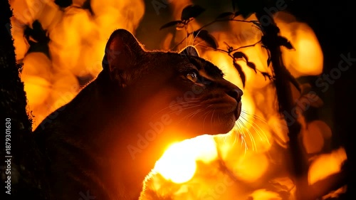 Majestic feline silhouette against a sunset backdrop