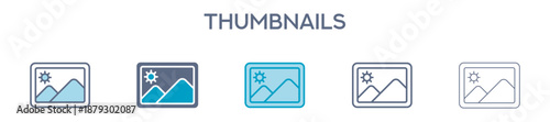 Thumbnails Element For Design Graphic - Multi Styles. Vector Illustration Of Two Colored And Black. Multiple Icons Designs Can Be Used For Mobile, Ui, Web 