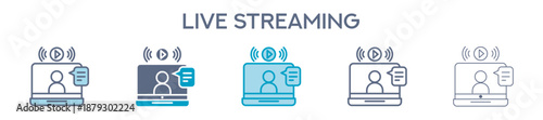 Live Streaming Element For Design Graphic - Multi Styles. Vector Illustration Of Two Colored And Black. Multiple Icons Designs Can Be Used For Mobile, Ui, Web 