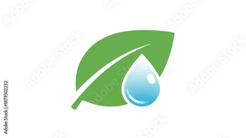 Green Leaf with Water Droplet Icon.
