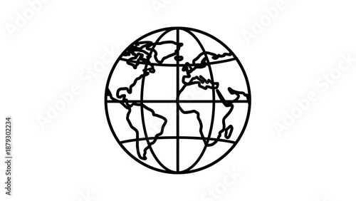 Simple Black and White Globe Illustration.