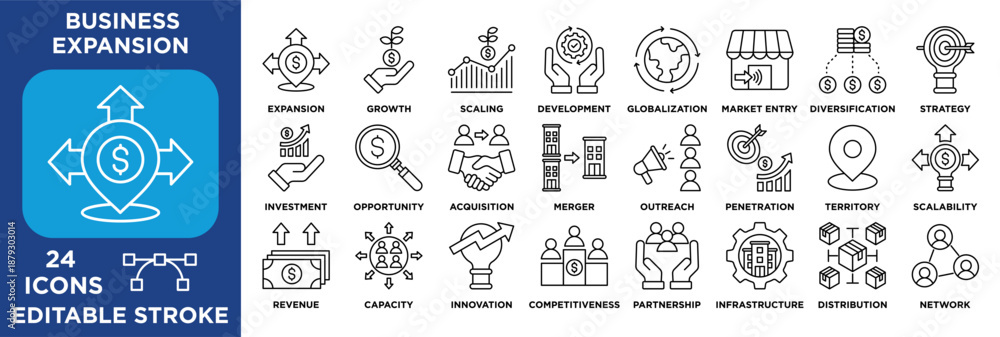 Ταπετσαρία Business expansion icon collection set