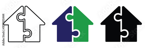 Puzzle house icons in black, green, and white for real estate,Puzzle House logo simple Modern,puzzle and dream house or residence logo