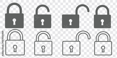 Lock icon. locked and unlocked black outline icon set for app, ui, ux, and website. vector illustration on transparent background.