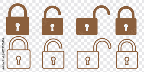 Lock icon. locked and unlocked black outline icon set for app, ui, ux, and website. vector illustration on transparent background.