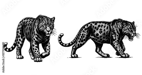 Black panther engraving illustration for premium brand identity