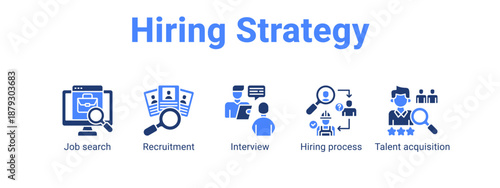 Hiring Strategy web banner icon vector illustration concept ,  with icon of Job search, Recruitment, Interview, Hiring process.
